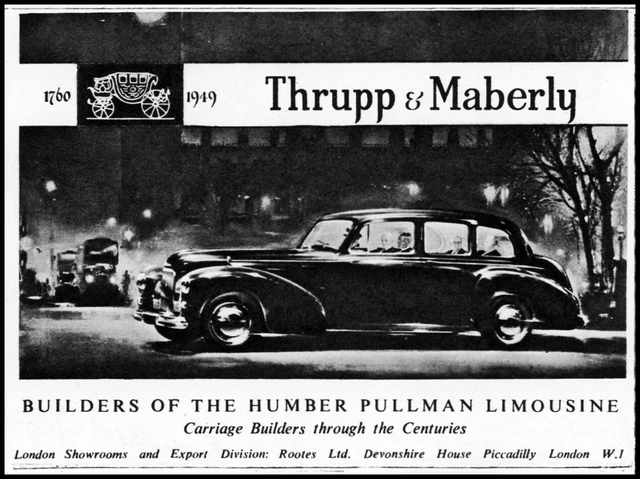 1949 Thrupp & Maberly The Humber Pullman Limousine UK vintage art print ad S28