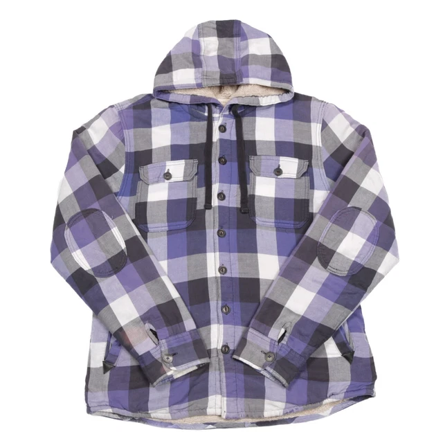 Fleece Lined Plaid Jacket | XL | Check Hoodie Hooded Lumberjack Coat Sherpa