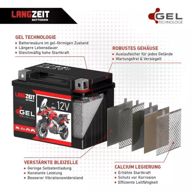 Langzeit YTZ14-S GEL Motorradbatterie 12Ah 12V 51101 51201 51121 YTZ14-4 GTZ14-4 3