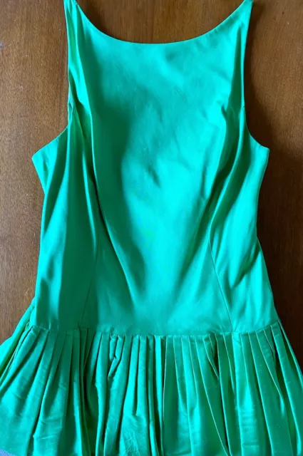 Women's Ralph Lauren Green Silk Cocktail Dress  Pleated Flare 8