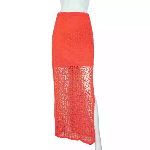 Alice & Olivia MISHA Embroidered Lace Maxi Skirt in Orange Women's Size 4