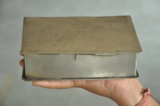 Old Brass Nickel Plated 6 Compartment Book Shape Betel Nut Box , Rich Patina