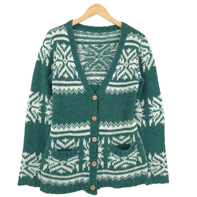 Pull Vintage Norvégien Fair Isle Femme - Coton Multicolore, Col Roulé, Taille XL