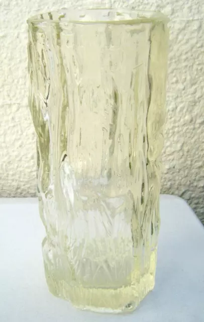 Vintage Bark Glass Textured Vase Ravenhead 8.25” Tall Clear Lemon Shade '60s MCM