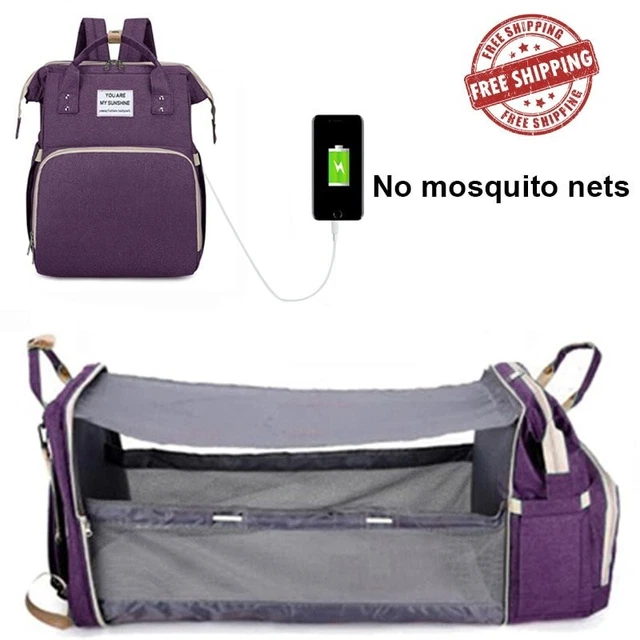Wholesale Price Stylish Baby Diaper Bag Backpack with Bassinet new purple Color