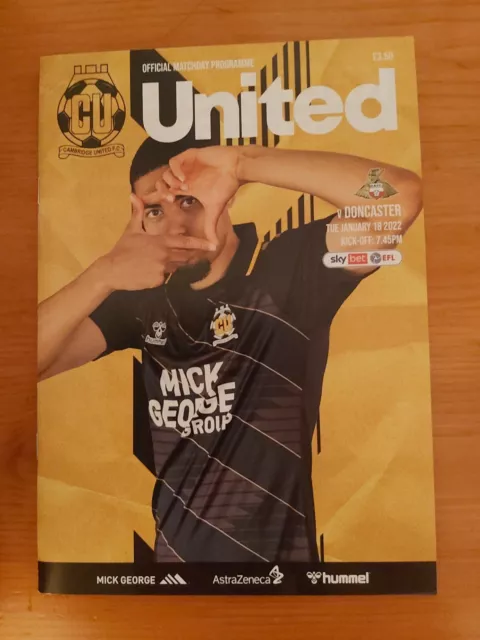Cambridge United v Doncaster Rovers 18/1/22 Programme Mint Condition