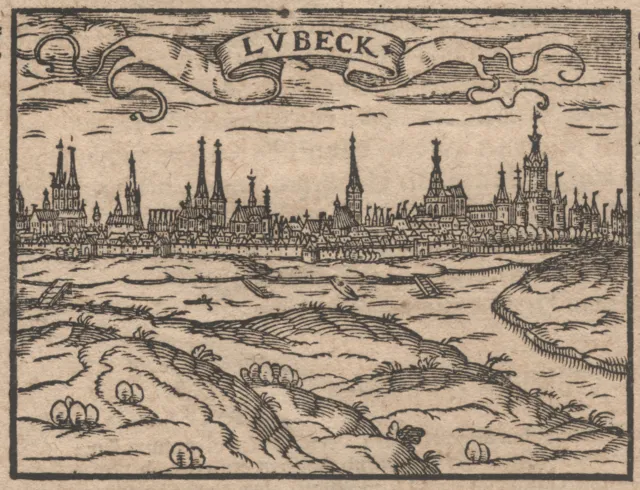 Lübeck Vista General Original Grabado en Madera Rauw 1600