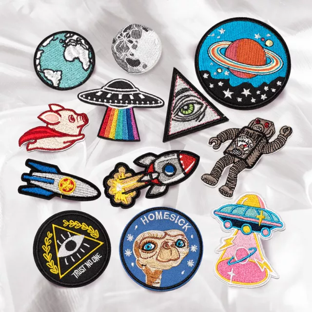 Outer Space UFO Alien Embroidered Sew On Iron On Patch Fabric Shirt Badge Craft