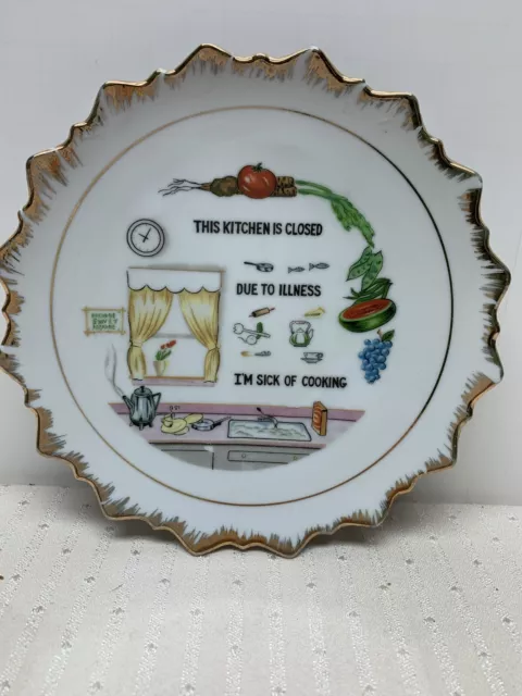 Vintage Joke Plate Decor Kitchen Is Closed Silly Gold Edge Sick Of Cooking 7”
