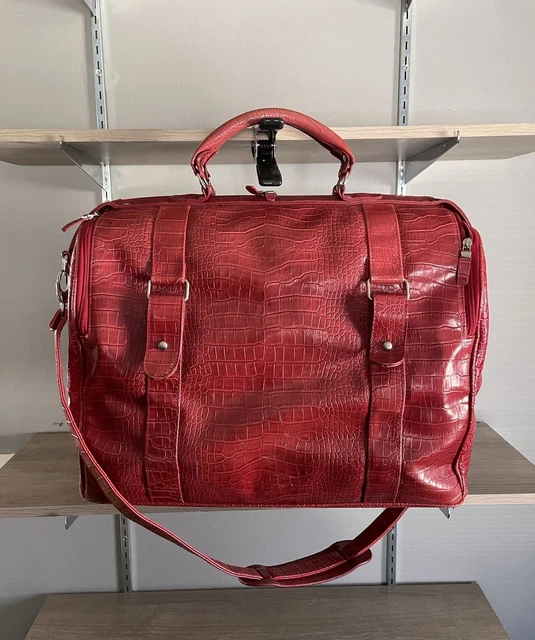 Vtg Bath & Body Works Large Carry On Travel Bag Red Croc Embossed Faux Leather