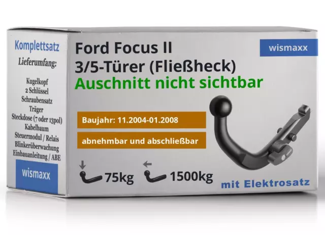 ANHÄNGERKUPPLUNG für Ford Focus II 04-08 abnehmbar BRINK +13pol ESatz Westfalia