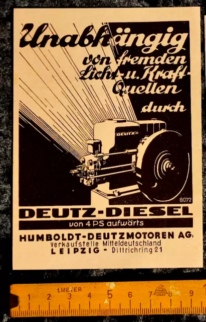 alte Zeitungs/Werbeanzeige um 1930, Werbung/Reklame, Deutz-Diesel Motoren