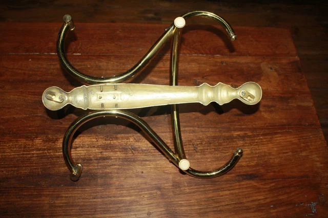 Antique Vintage Brass Hat Rack Barbershop Wall Mounted 4 Hooks Coat Hanger Used 3