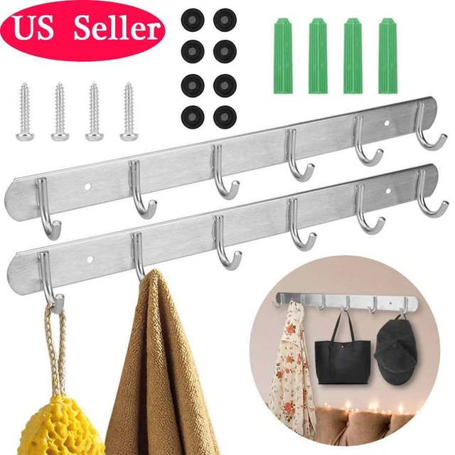 6 Hooks Wall Mount Key Bag Towel Rack Hanger Holder Coat Robe Hat Clothes Rack