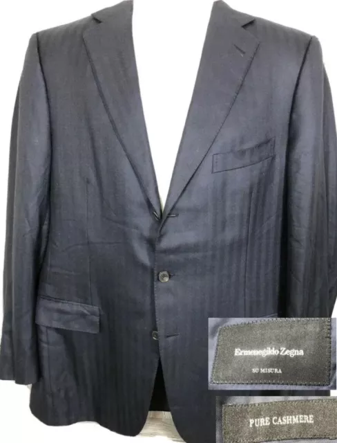 Ermenegildo Zegna Su Misura Navy Herringbone Cashmere Sport Coat 44R (t13)