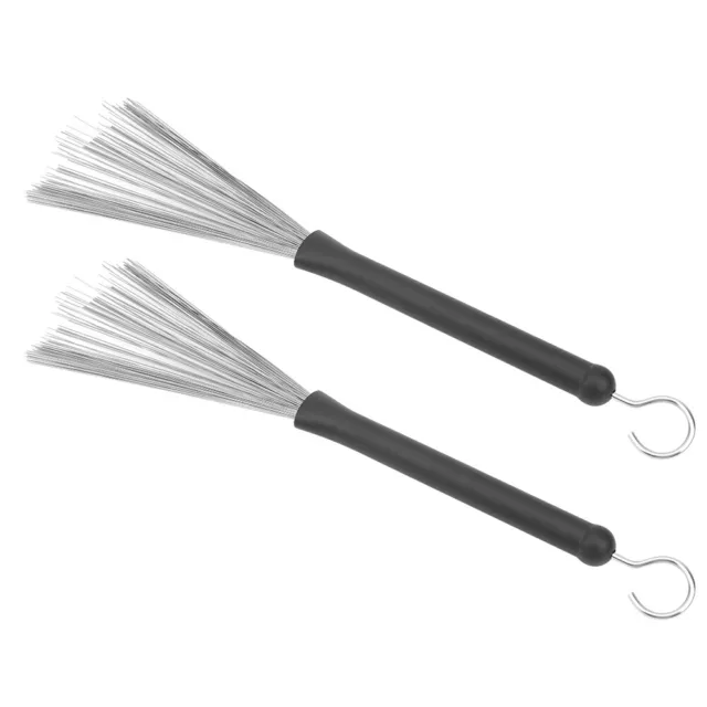 2x Drum Brush Rubber Stainless Steel Wire Retractable Jazz Percussion BT0