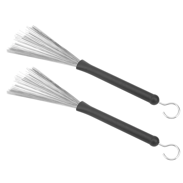 2x Drum Brush Rubber Stainless Steel Wire Retractable Jazz Percussion BT0