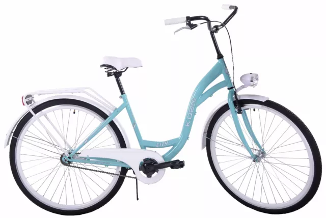 Fahrrad Damen 28 Zoll Damenrad mit Korb LED Licht Retro Blau Citybike Metallkorb