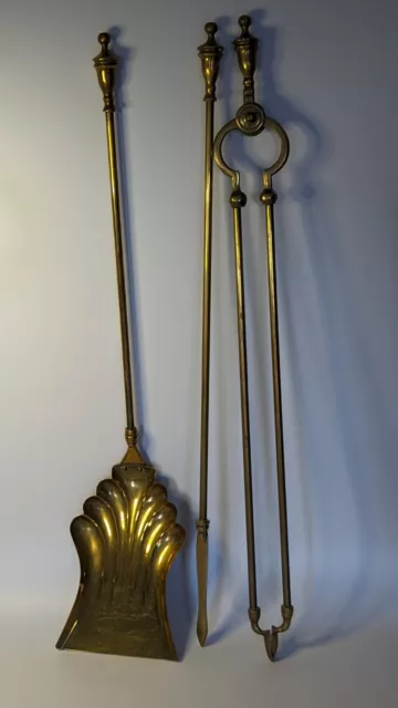 Vintage BRASS FIRE IRONS SET TONGS, SHOVEL & POKER Fireplace Accessories