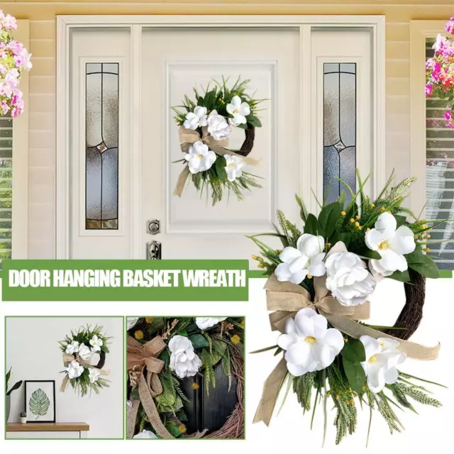 Easter Cross Wreath with Bow Rattan Garland Hanging Ornament Home Gift~