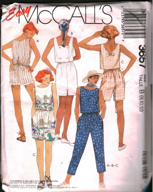 3657 Vintage McCalls Sewing Pattern Misses Pullover Top Skirt Pants Shorts OOP