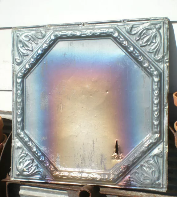 1890s Antique Iridescent Carnival Ceiling Tin Tile Fleur De Li Shabby Chic