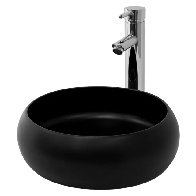 Lavabo rond céramique noir vasque évier à poser salle de bain toilette Ø 35x12cm