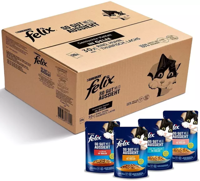 FELIX Katzenfutter Nass Fleisch Geflügel & Fisch Vielfalt in Gelee - 120 x 85g