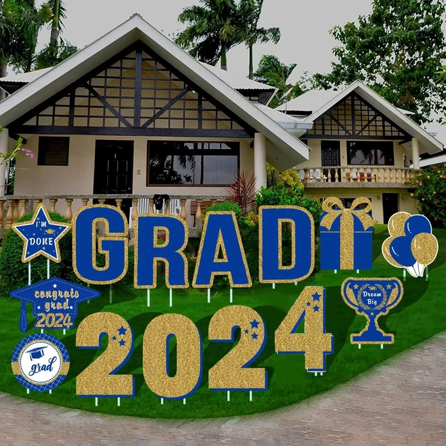 14 PCS GRADUATION Yard Signs Class of 2024 Bule and Gold,Graduation