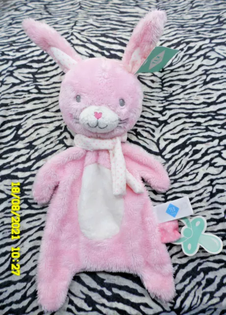 Ca/ Doudou Tex Baby Lapin Rose Rond Blanc Echarpe Pois Tetine  30Cm 100% Neuf