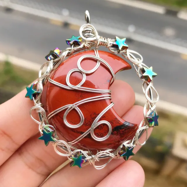 Flame Jasper Gem Tree Of Life Water-Drop Necklace Chakra Reiki Healing Amulet