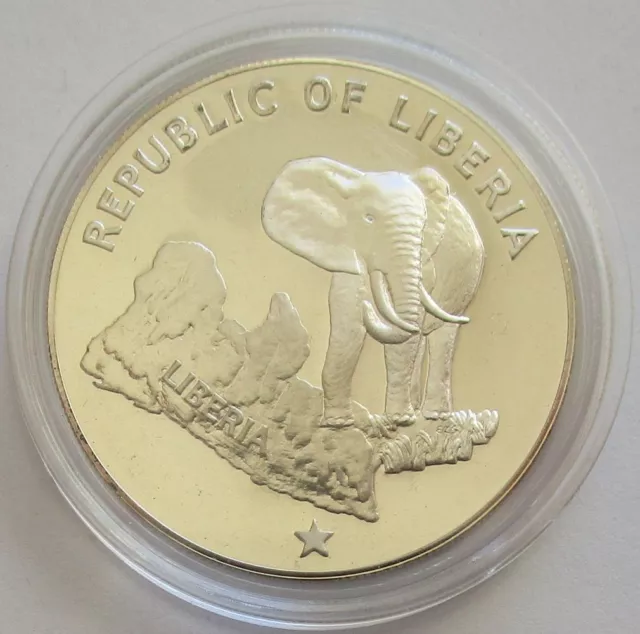 Liberia 5 Dollars 1973 Elefant 1 Oz Silber PP