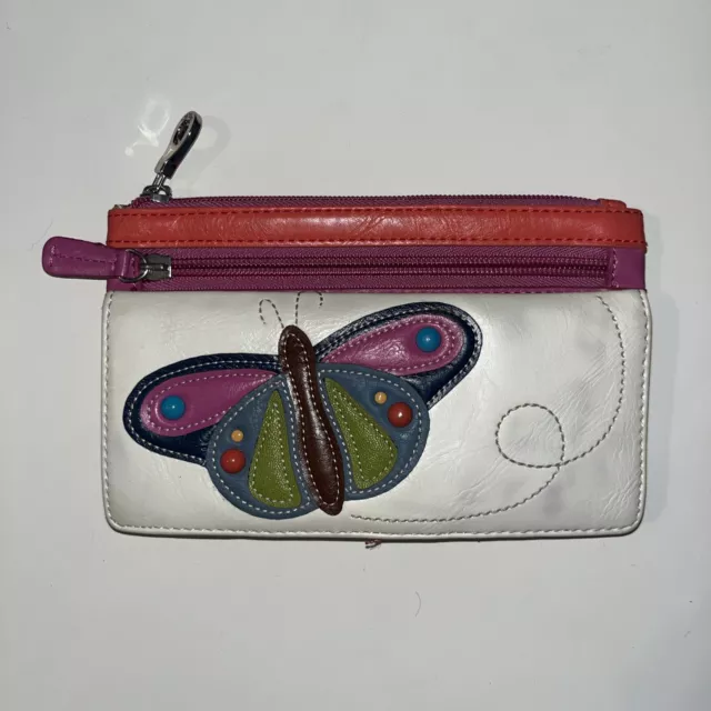 Relic by Fossil Wallet 3D Butterfly Pink White Blue