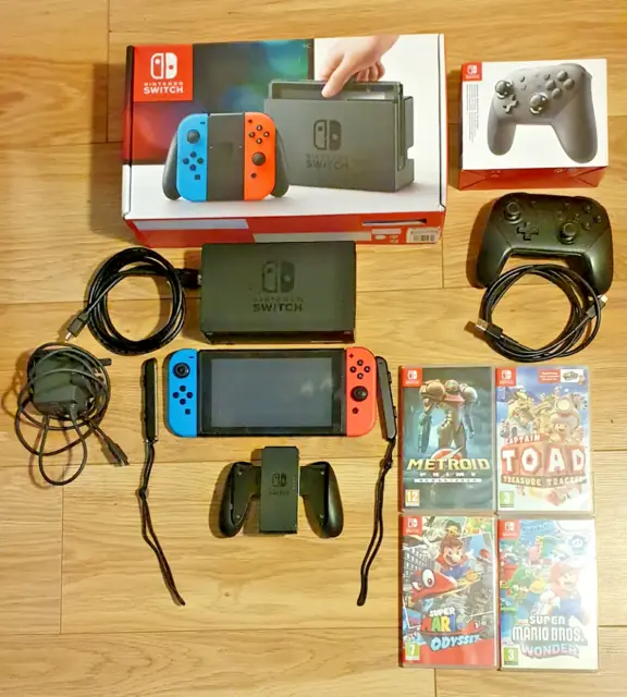 Nintendo Switch Bundle - Pro controller, Mario Wonder, Odyssey and more