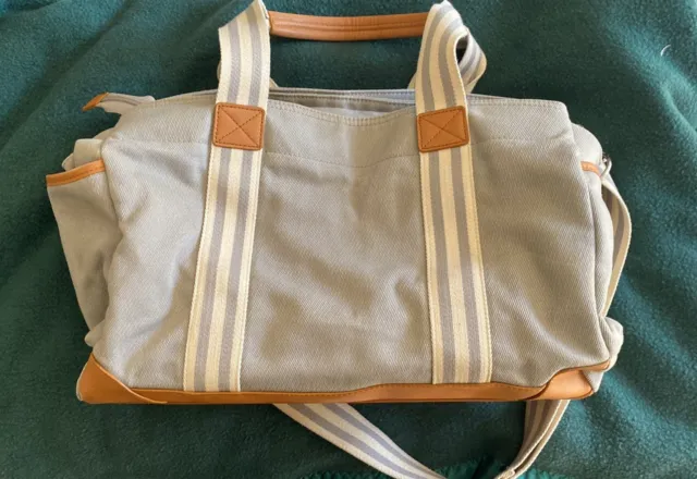 Pottery Barn Kids Classic Diaper Bag Gray Canvas/Leather