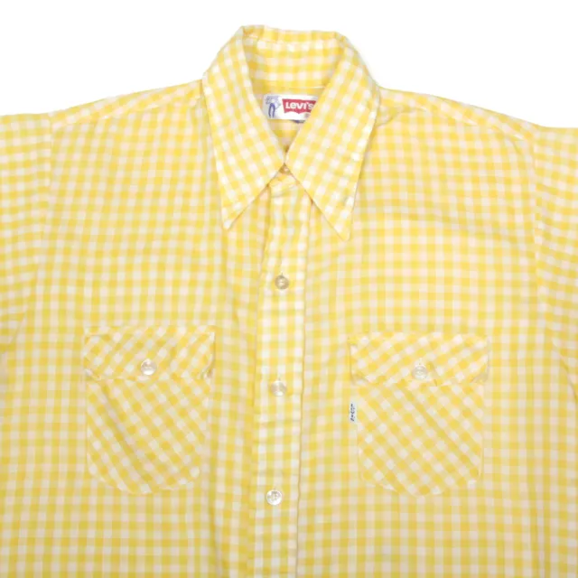 Vtg LEVI'S Gingham 70s Plaid Shirt Yellow Blouse Checkered Top Western sz M /582