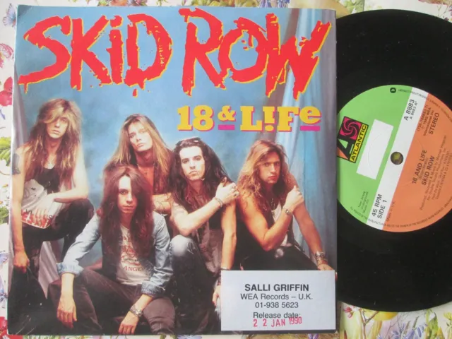 Skid Row 18 & Life Atlantic Records A8883 Promo stickered UK 7 inch Vinyl Single