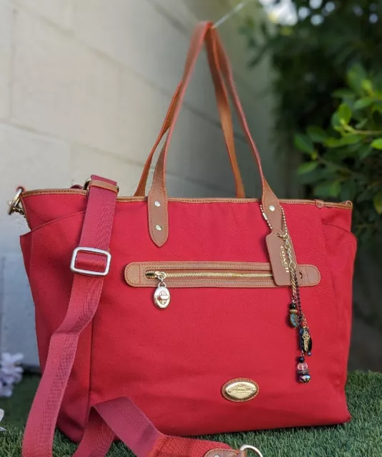 Coach Sawyer 37758 Red twill shoulder bag purse Multi Diaper tote bag Travel