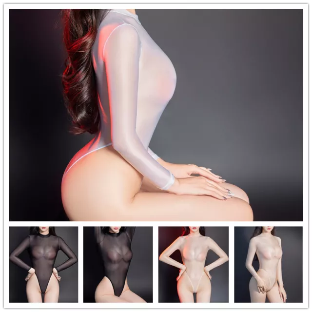 Womens Leotard Mesh Bodysuit Sheer Catsuit Sexy Lingerie Party Close-Fitting