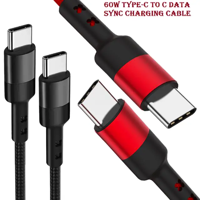 USB C To USB C Fast Charger Cable 60W PD Type C Braided Charging Lead 0.5m 1m 2m