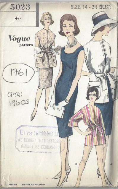 Patron De Couture Vintage Vogue Par Pierre Cardin - Années 60, Motif B34 Robe (1057), Pièces Non Découpées