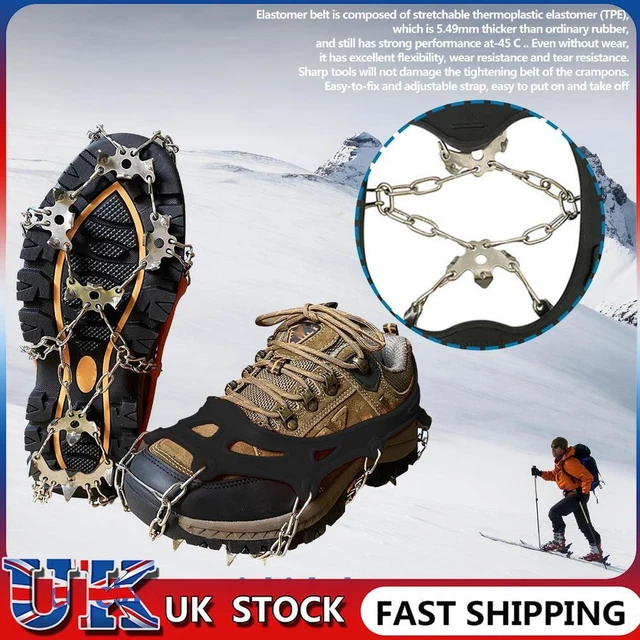 19 Teeth Spikes Crampons,Stainless Steel Non Slip Ice Snow Grips for Shoes Boots