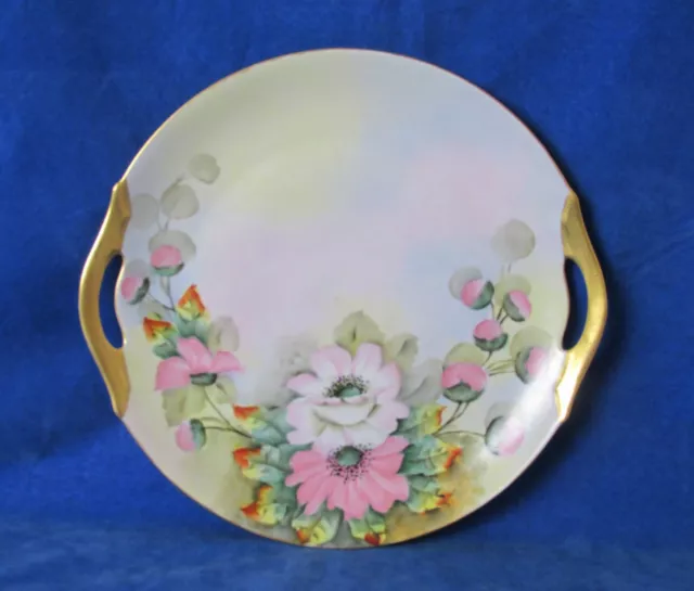 Bavarian Hand Painted Cake Plate With Wood Roses Circa: 1880 Artist Signed