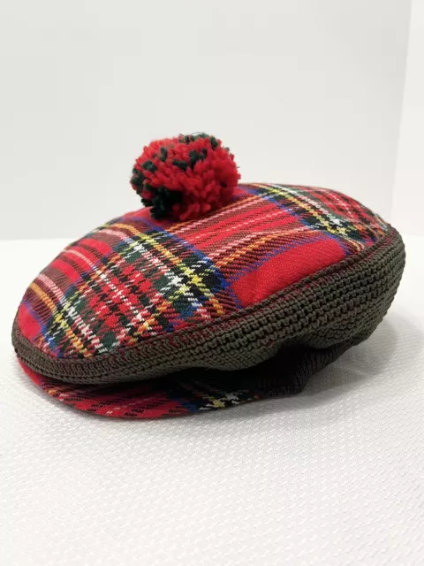 Vintage Dunn & Co Tam O’Shanter Alderney Black Stewart Plaid Tartan Pom Hat Cap