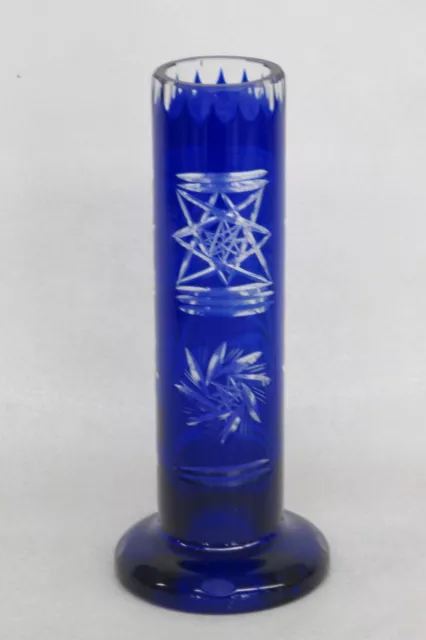 Bohemian Czech Style Cobalt Blue Glass Vase Hand Cut Crystal 3925B