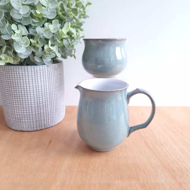 Denby Regency Green Small Cream / Milk Jug and Open Sugar Bowl