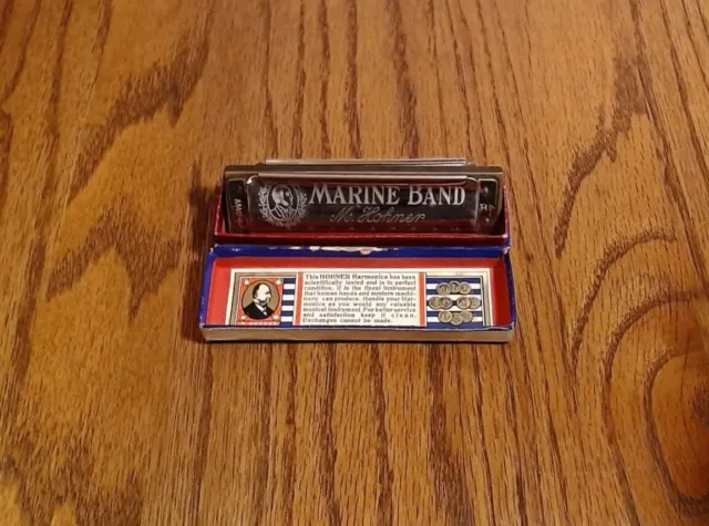 Vintage M. Hohner Pre War Marine Band Harmonica RARE Key Bb Made in Germany NICE