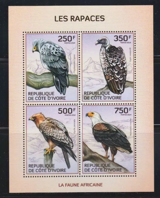 Ivory Coast 2014 Bird Stamps Raptors Ss Mnh - Birdl384