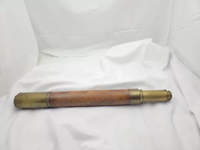 Crichton London Day or Night Navy Antique Monocular Spyglass Brass & Wood