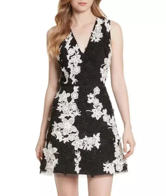 Women's Alice + Olivia Embellished V-Neck Dress, Size 4 - Black/White 151988
